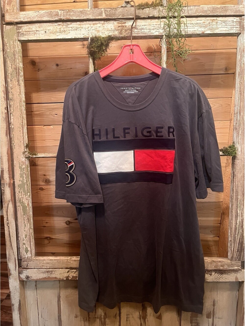 Tommy Hilfiger T Shirt Men’s XXL Gray Big Flag Logo 8 Patch Oversized Tee